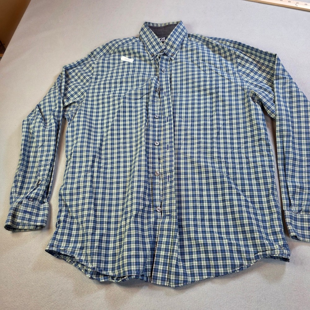 Cutter & Buck Mens Plaid Button Down Shirt Blue Green Cotton Long Sleeve Size M